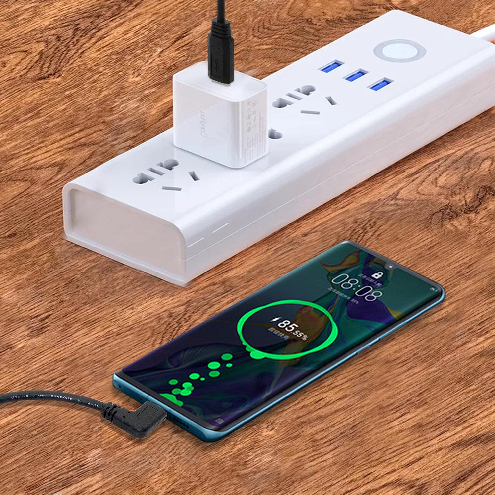 90 Degree Right Angle USB C Cable - USB 3.0 Type A Male to USB C Male - Fast Charging & Data Sync - 30cm Short Cable - Perfect for Laptops, Phones & Tight Spaces