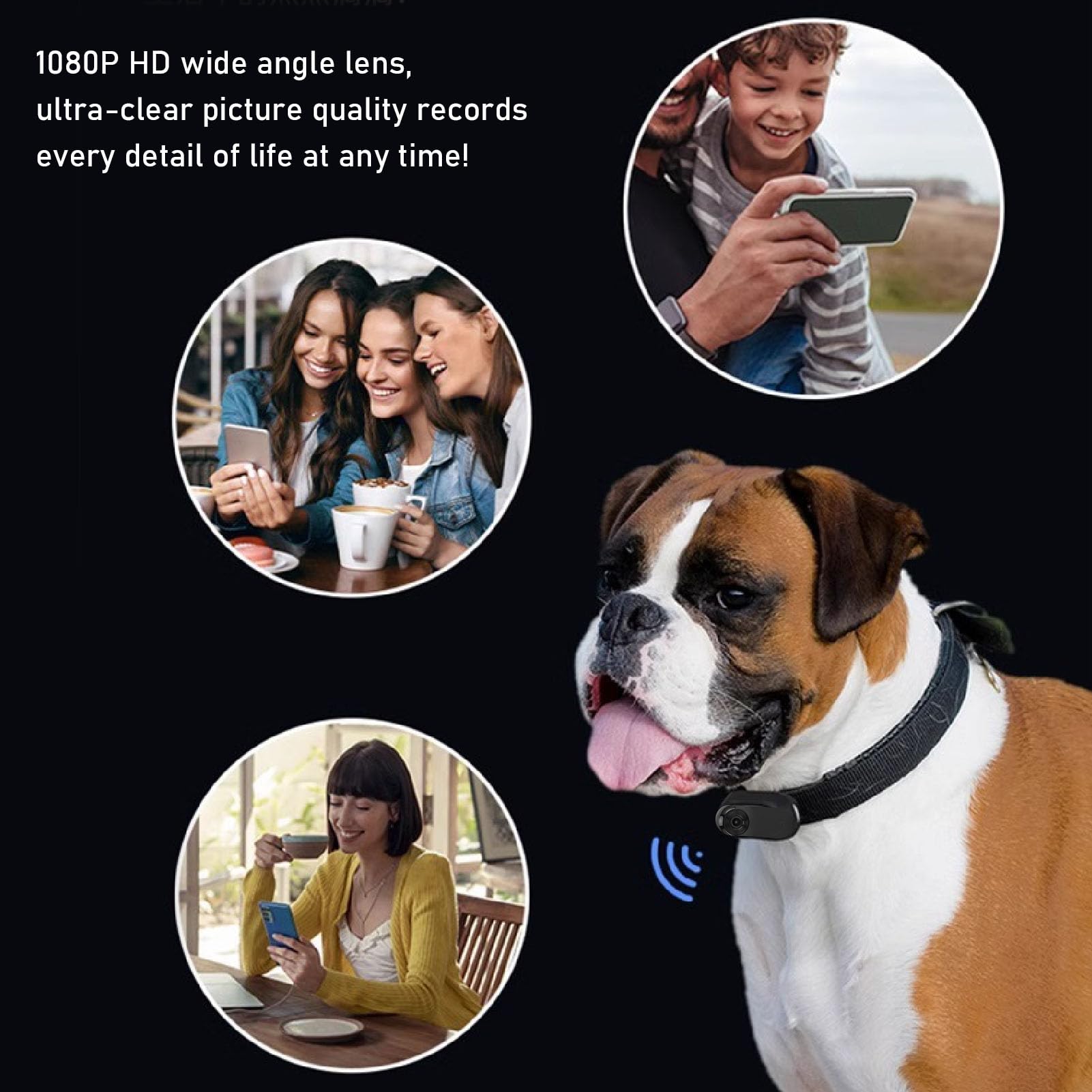 1080P HD Cat Camera Collar - Waterproof Pet Collar Camera with Anti-Shake, First Person View for Dogs & Cats - Ideal for Indoor/Outdoor Adventures, Hiking & Training (Black)