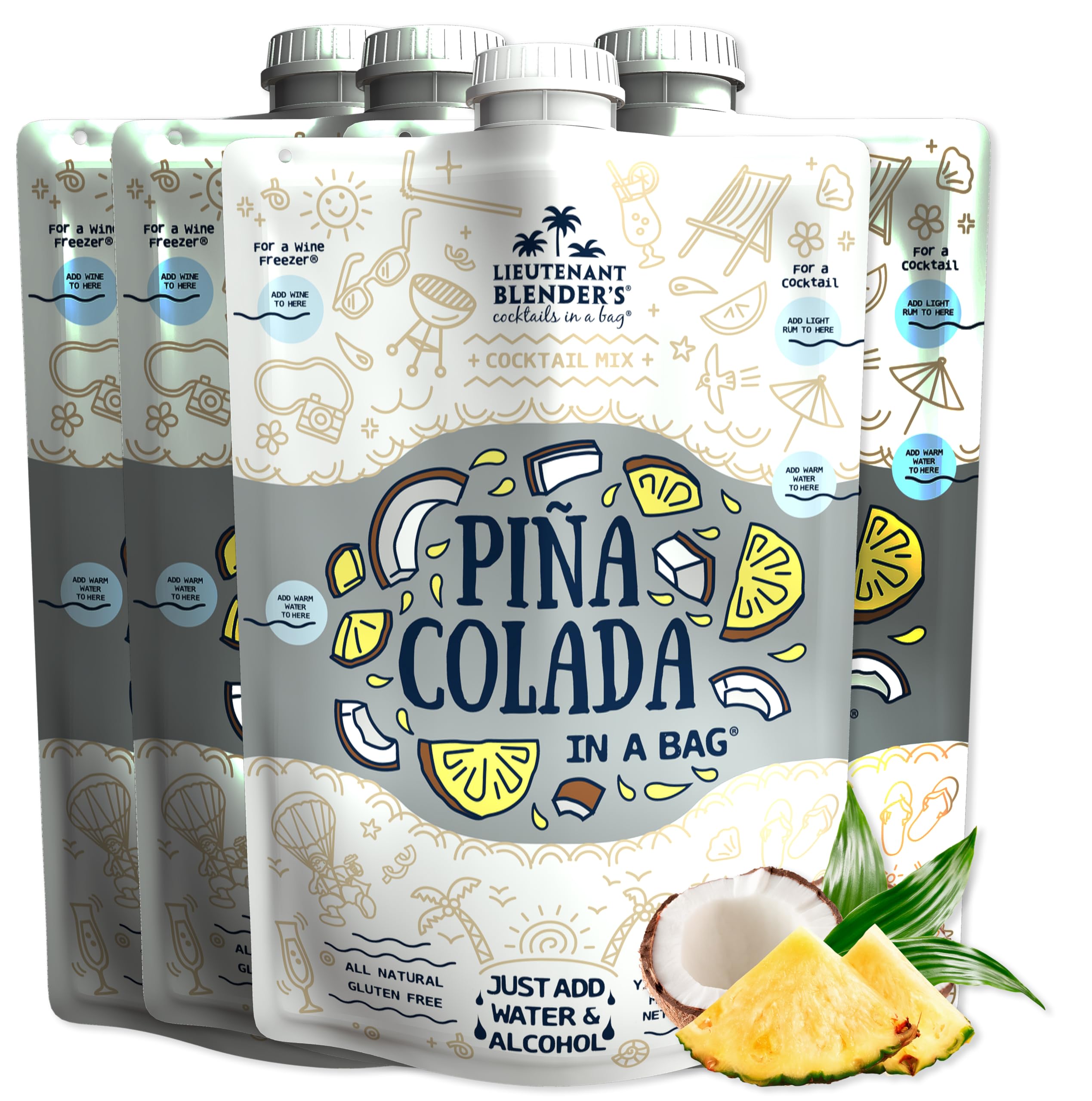Lt. Blender's Pina Colada Drink Mix - 1/2 Gallon Slushie Cocktail Mix (Pack of 4) - Perfect for Parties, Poolside Relaxation & Summer Cocktails