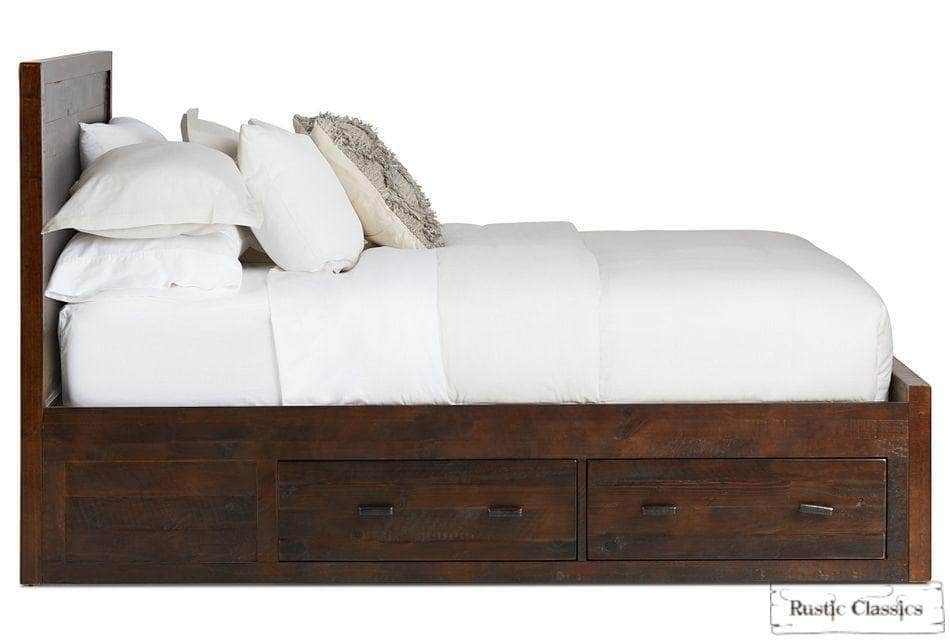 Whistler Reclaimed Wood Platform Bed with 4 Storage Drawers - Brown - Queen & King Size - Rustic Bedroom Furniture for Modern Farmhouse Style