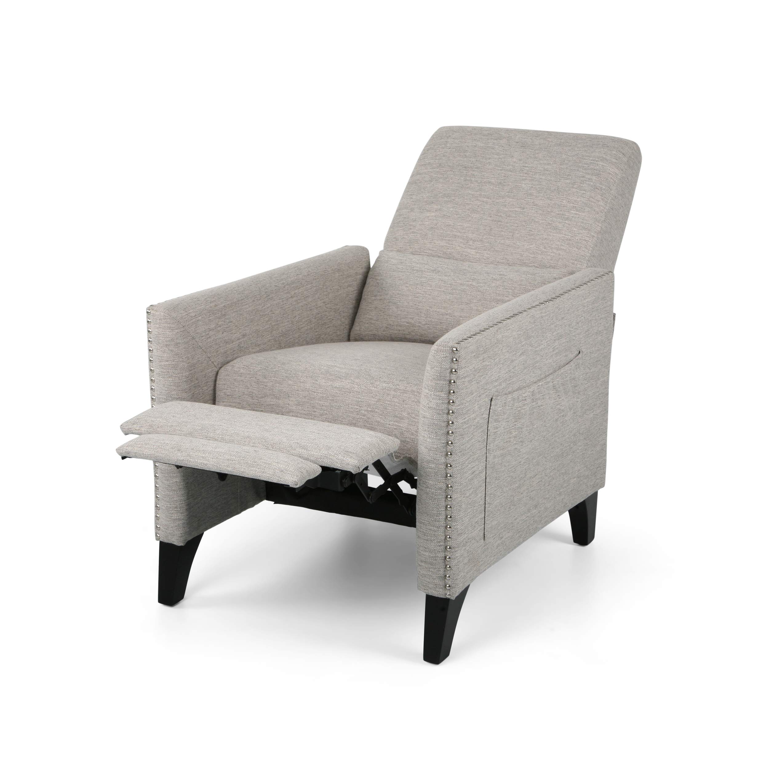 Christopher Knight Home Alexis Contemporary Fabric Push Back Recliner - Light Gray & Dark Brown - Modern Living Room Furniture for Relaxation & Comfort