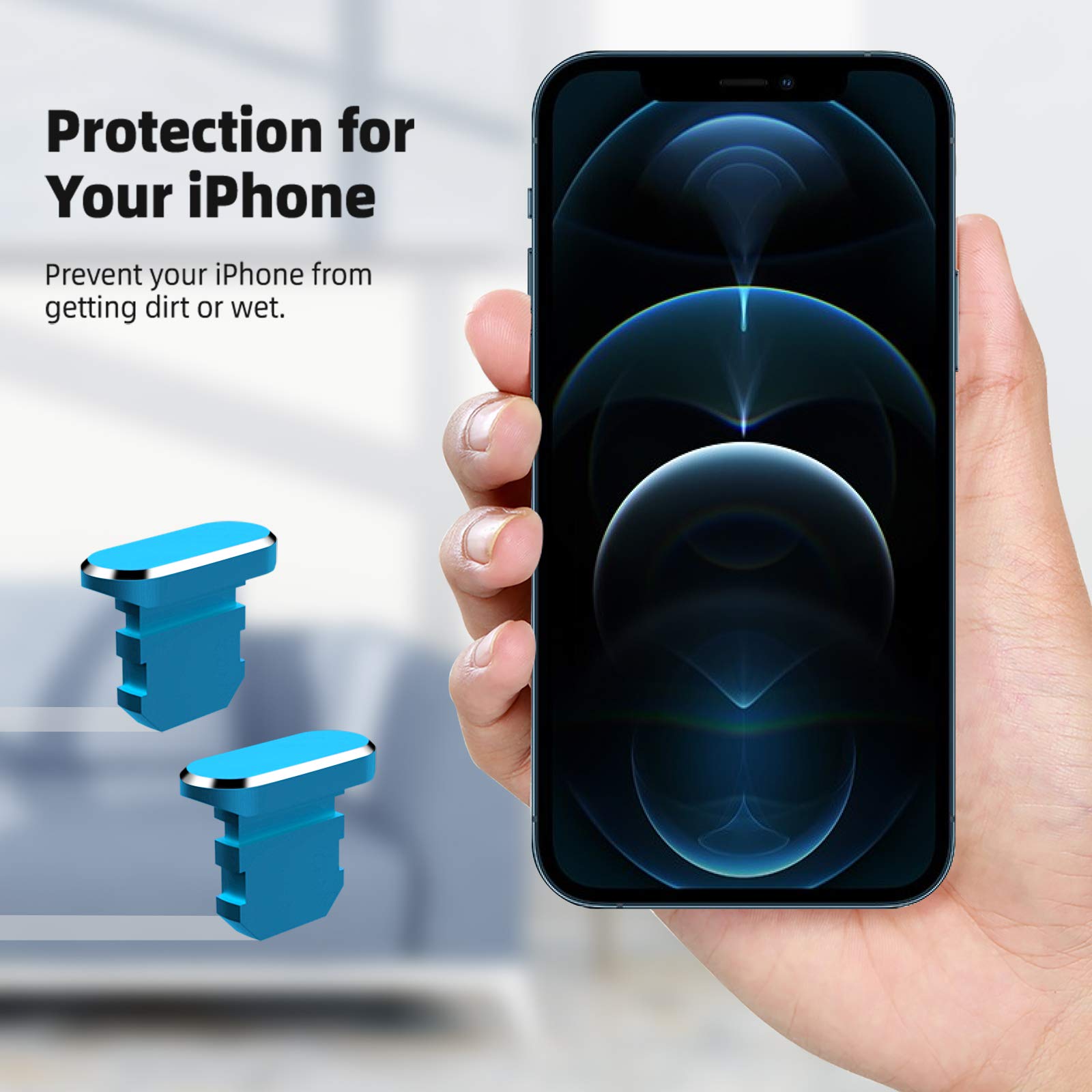 2 Pack Anti Dust Plugs for iPhone 14 Pro Max/13/12/11/Xs/XR/X/8/7/6 Plus/SE - 8 Pin Charging Port Dust Covers with Mini Storage Box - Compatible with AirPods & iPad Mini (Blue) - Keep Your Devices Clean & Protected at Home, Office or Travel