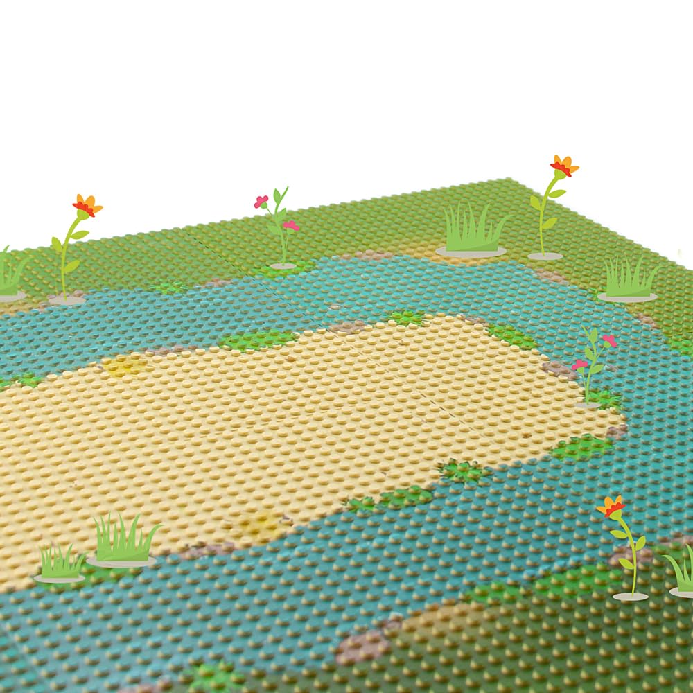 Feleph 10x10 Inch Classic Baseplate with River & Grassland Design - Compatible with LEGO, Mega Bloks & Major Building Blocks - Perfect for Kids' Playrooms, DIY Scenes & Model Displays