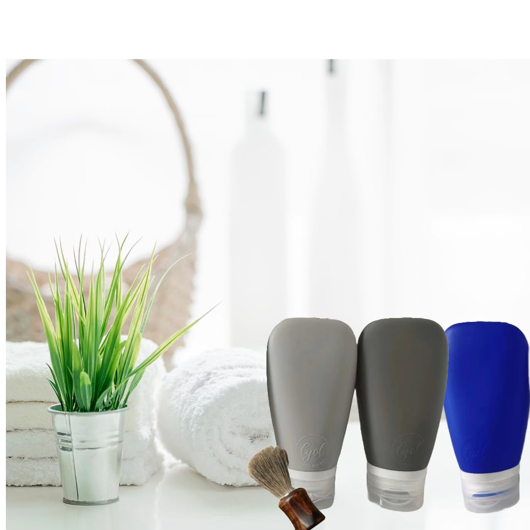 **3oz Leakproof Silicone Travel Bottles Set - TSA Approved Refillable Toiletries Containers for Shampoo, Lotion & More (Black, Gray, Blue) - Perfect for Airplane Travel, Gym & Outdoor Adventures**