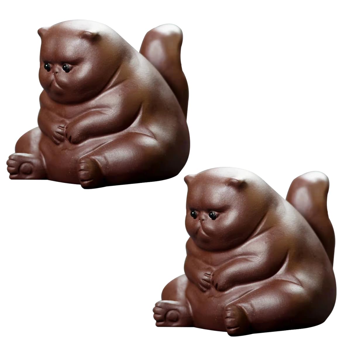 Zisha Clay Angry Cat Tea Pet Figurine - Kung Fu Style Tea Ceremony Ornament, Frog Tea Set Accessory for Tea Table & Tearoom Decor - Perfect Gift for Tea Lovers (Red Cat, 2-Piece Set) - Ideal for Chinese Tea Ceremonies, Home Office Decor & Zen Meditation Spaces
