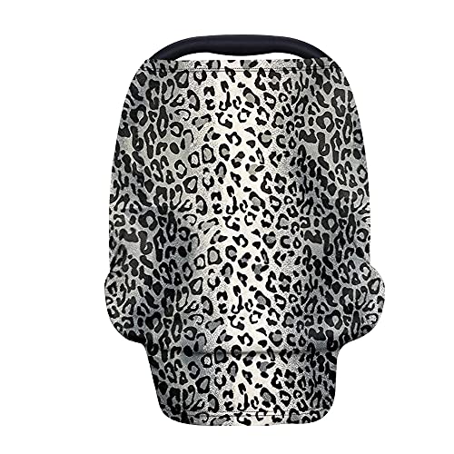 Biyejit Grey Leopard Print Nursing Cover - Multi-Purpose Breastfeeding Scarf, Car Seat Canopy & Stroller Cover for Shopping Cart & High Chair (Perfect for Outdoors, Travel & Baby Shower Gifts)