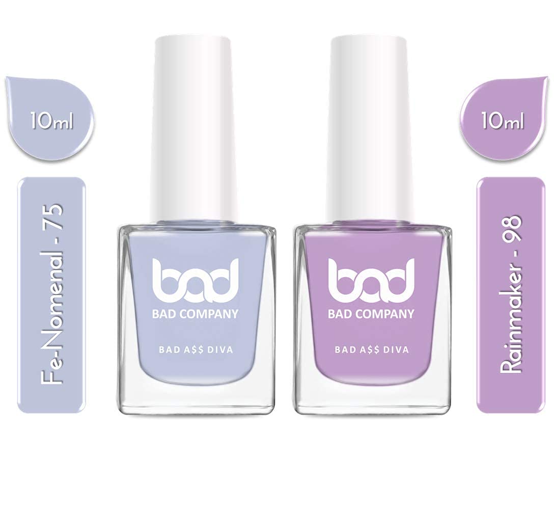 BAD COMPANY Non-Toxic Nail Polish Set (10ml x 2) - Quick Dry Long Lasting Nail Lacquer, Pastel Colors 75 & 98 - Perfect for Home Manicures, Parties & Gift Giving