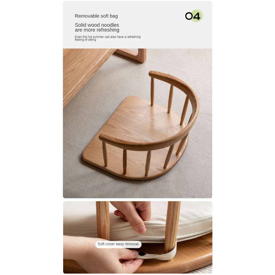 Solid Oak Wood Low Circle Floor Chair - Modern Japanese Style Tea Ceremony Seating for Meditation, Yoga & Relaxation at Home