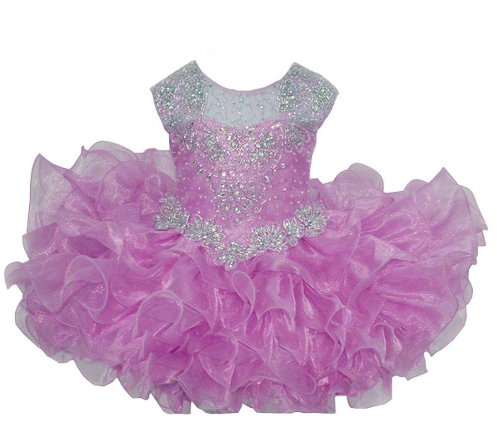HuaiLian Baby Girls Sheer Neck Crystal Infant Mini Cupcake Pageant Skirt Dresses - Elegant Flower Girl Outfit for Weddings, Birthday Parties & Special Occasions