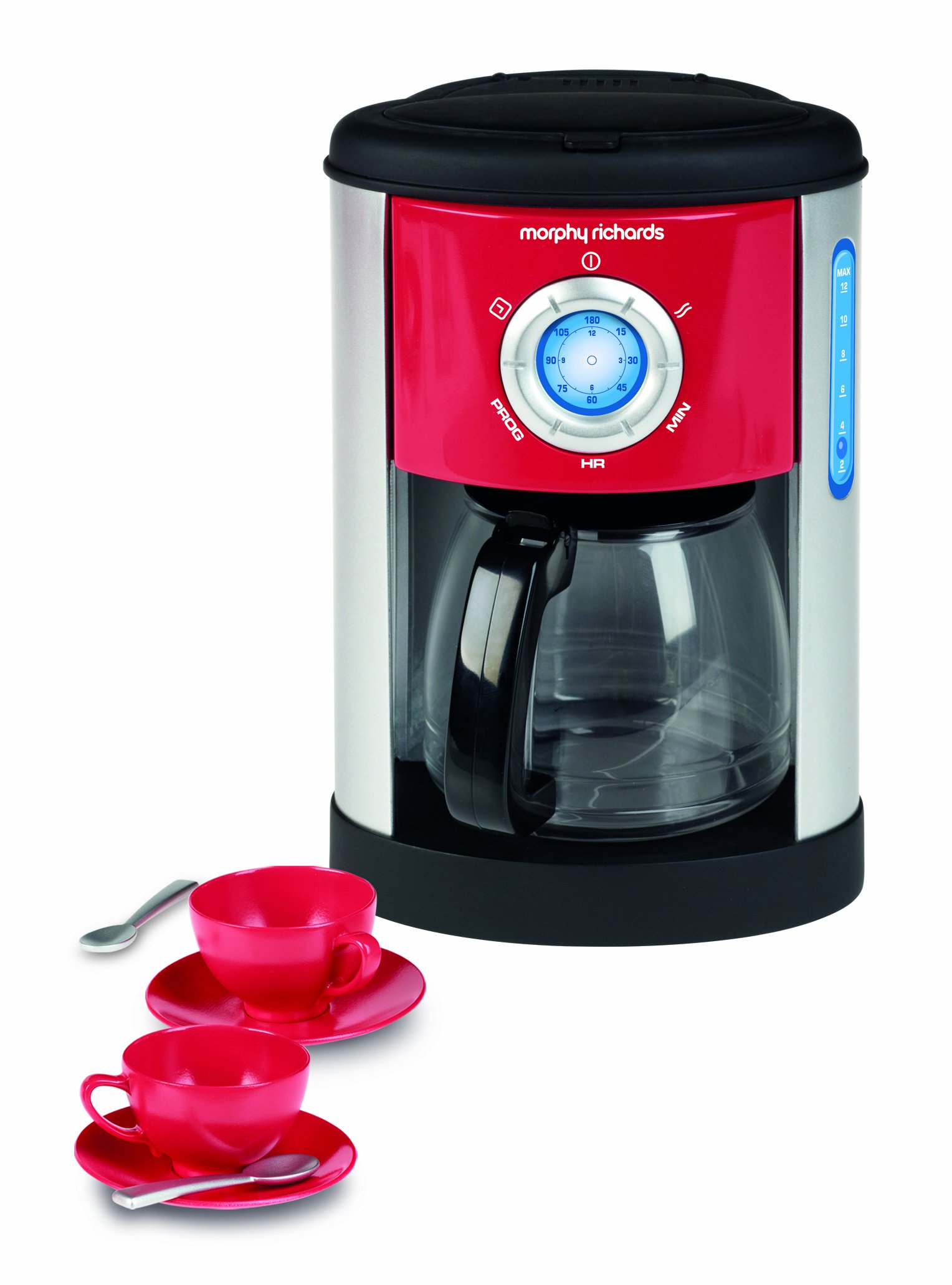 Casdon Little Cook Morphy Richards Pretend Play Coffee Maker Toy for Kids Ages 3+ with Water Level Indicator & Dripping Sound - Red/Grey/Black - Perfect for Imaginative Play, Role-Playing Games & Early Childhood Development