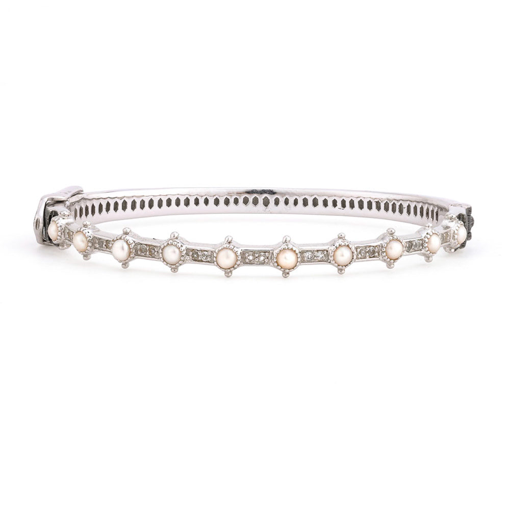 Elegant Jude Frances Silver Delicate Lisse Pearl Bangle Bracelet for Women - Perfect for Weddings, Parties & Special Occasions