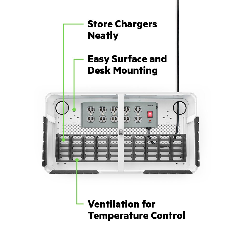 Belkin Store and Charge with Fixed Dividers - 10-Device AC Classroom Charging Station for Laptops, Tablets & iPads | School, Office & Home Organization Solution