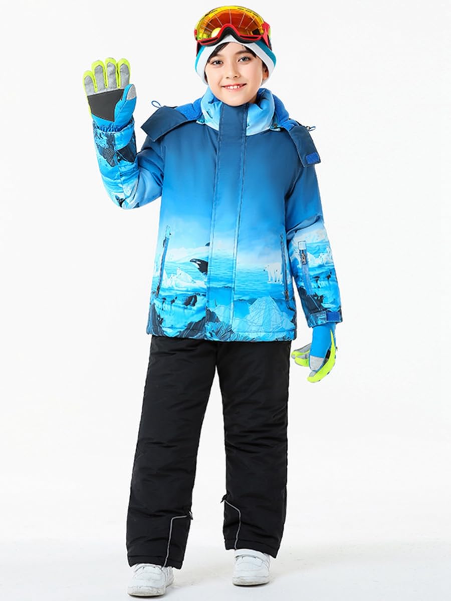 WOWULOVELY Boys' 2-Piece Colorblock Snow Pants & Jacket Set - Winter Snowsuit for Skiing, Snowboarding & Outdoor Play