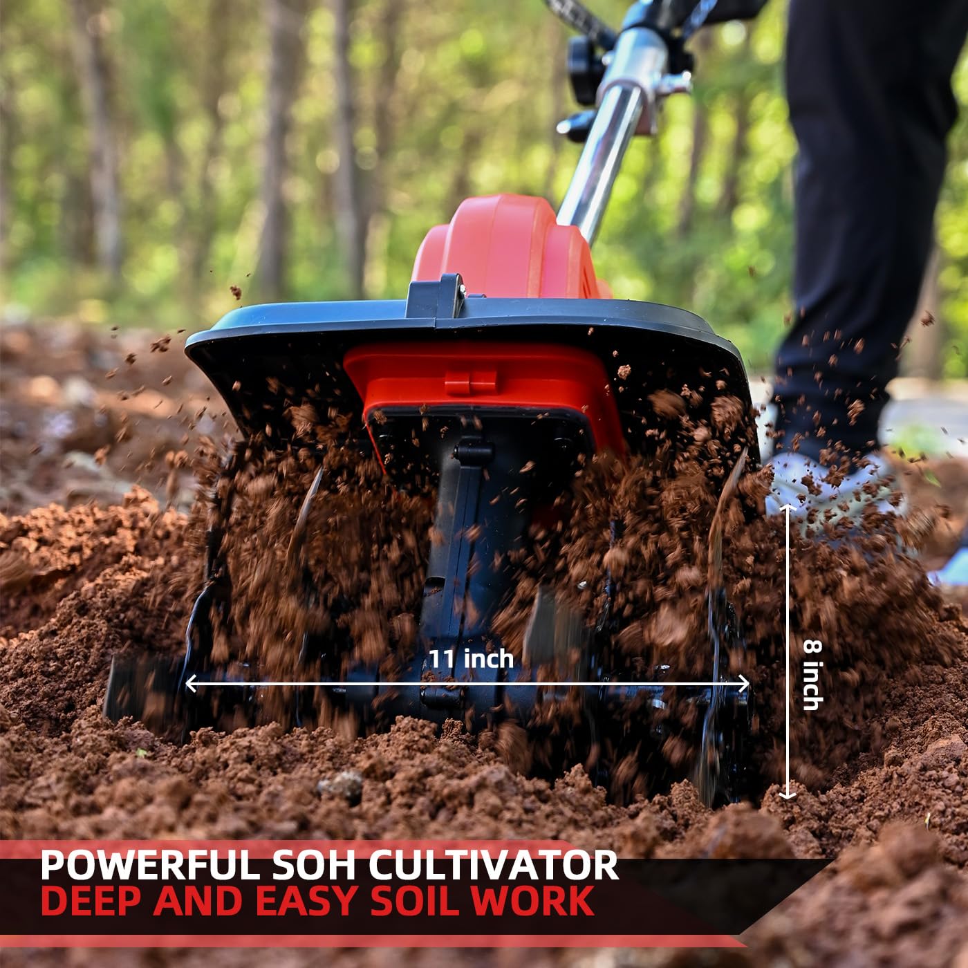 21V Cordless Tiller Cultivator - 300 RPM, 4.0Ah Battery with Capacity Display, 11