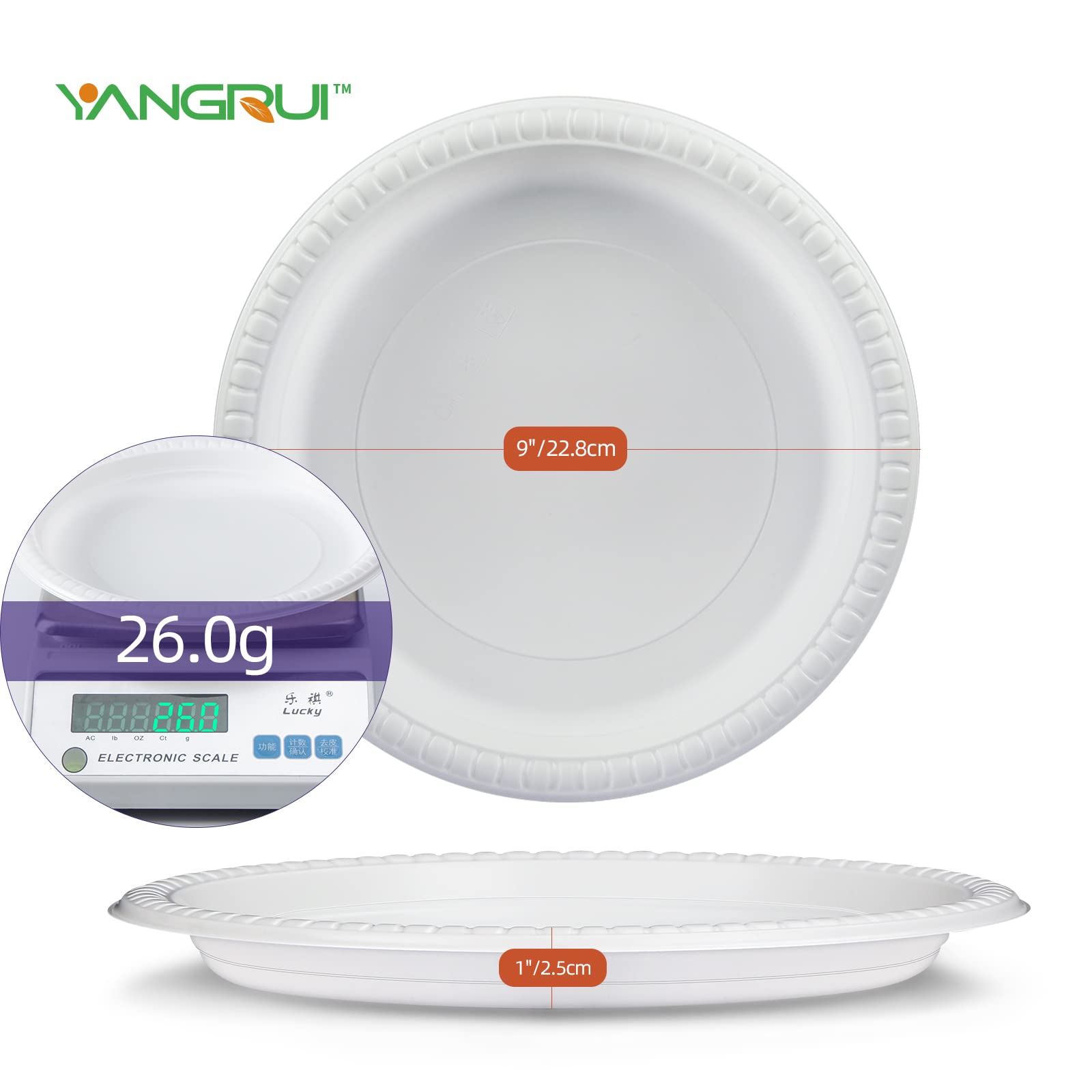 YANGRUI 9 Inch Reusable Plastic Plates - 150 Pack, BPA Free & Food Grade Safe Dinnerware for Parties, Picnics, BBQs, and Everyday Use