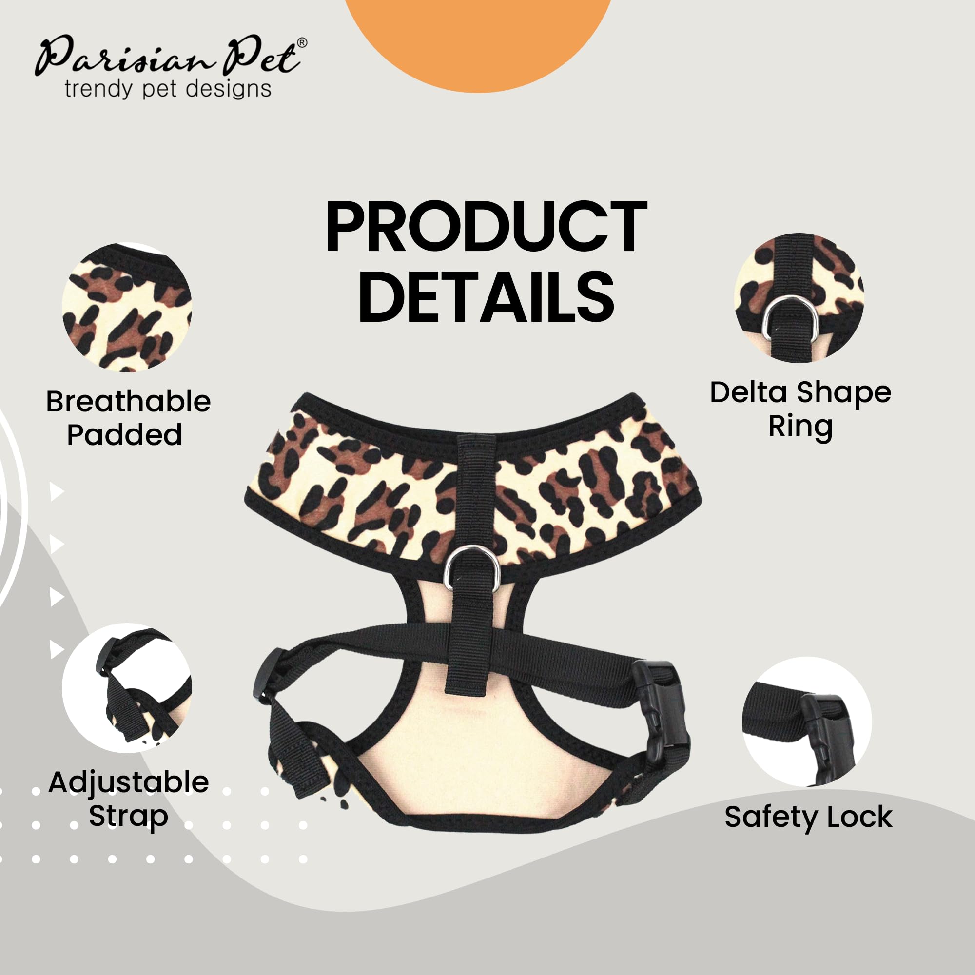 Parisian Pet Freedom Adjustable Dog Harness - Leopard Print Mesh Vest for Small Dogs & Puppies (XS) - Breathable & Comfortable for Outdoor Walking, Hiking & Adventures