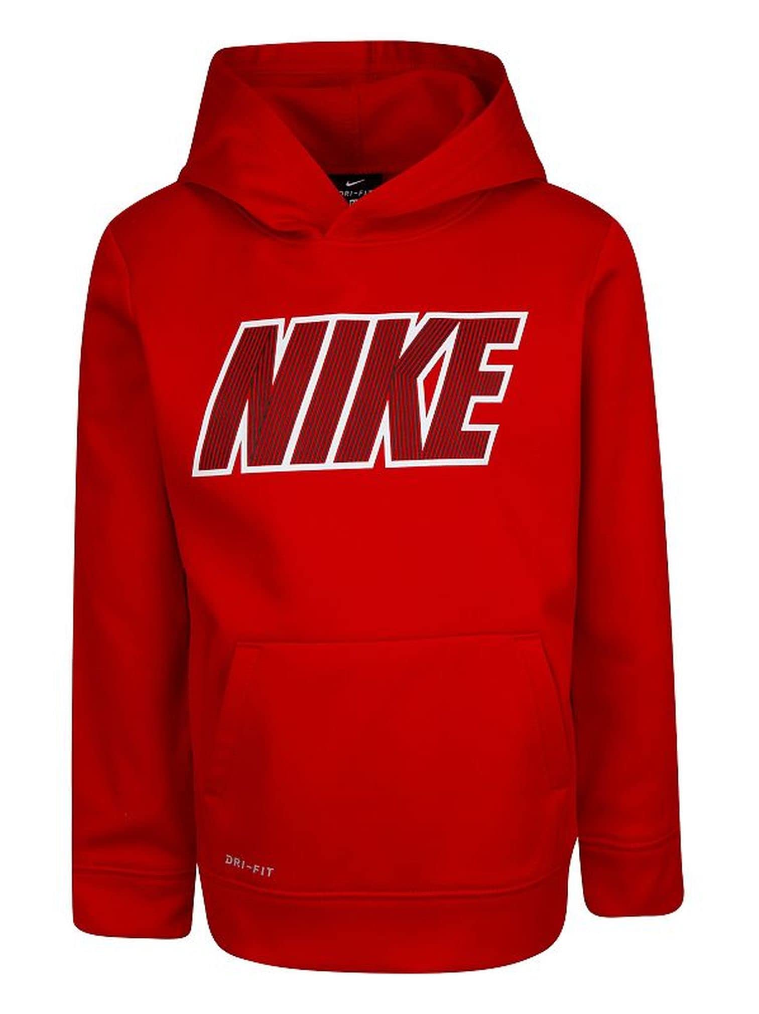 Nike Boys' Pullover Hoodie - University Red, Size 4 | Warm Fleece-Lined Sweatshirt for Kids | Perfect for School, Playdates & Outdoor Activities