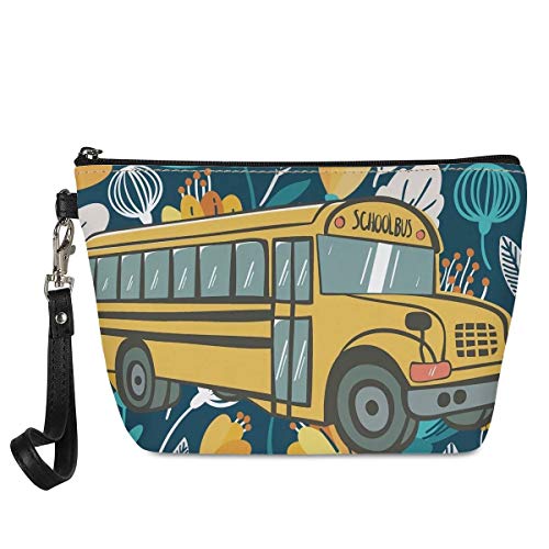 Fashionable Waterproof Cosmetic Bag with Wristlet - School Bus Print Makeup Pouch for Women, Travel Toiletries Organizer & Clutch Purse | Perfect for Travel, School, Gym & Daily Essentials Storage