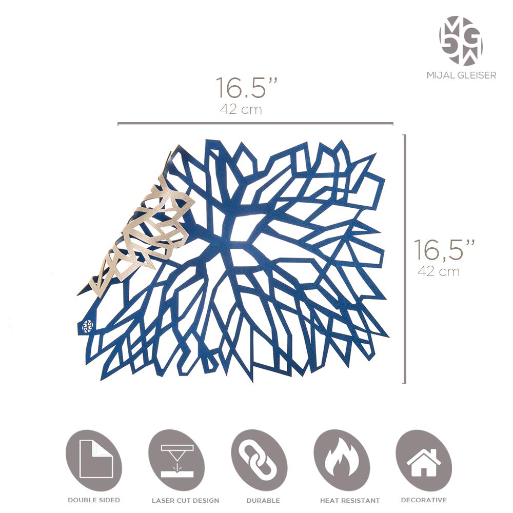 Mijal Gleiser Double Sided Placemats Set of 4 - Laser Cut Heat Resistant Non Slip Stain Resistant Table Mats (Synapse Collection Royal Blue Champagne) - Perfect for Dining Table, Kitchen, Party & Home Decor