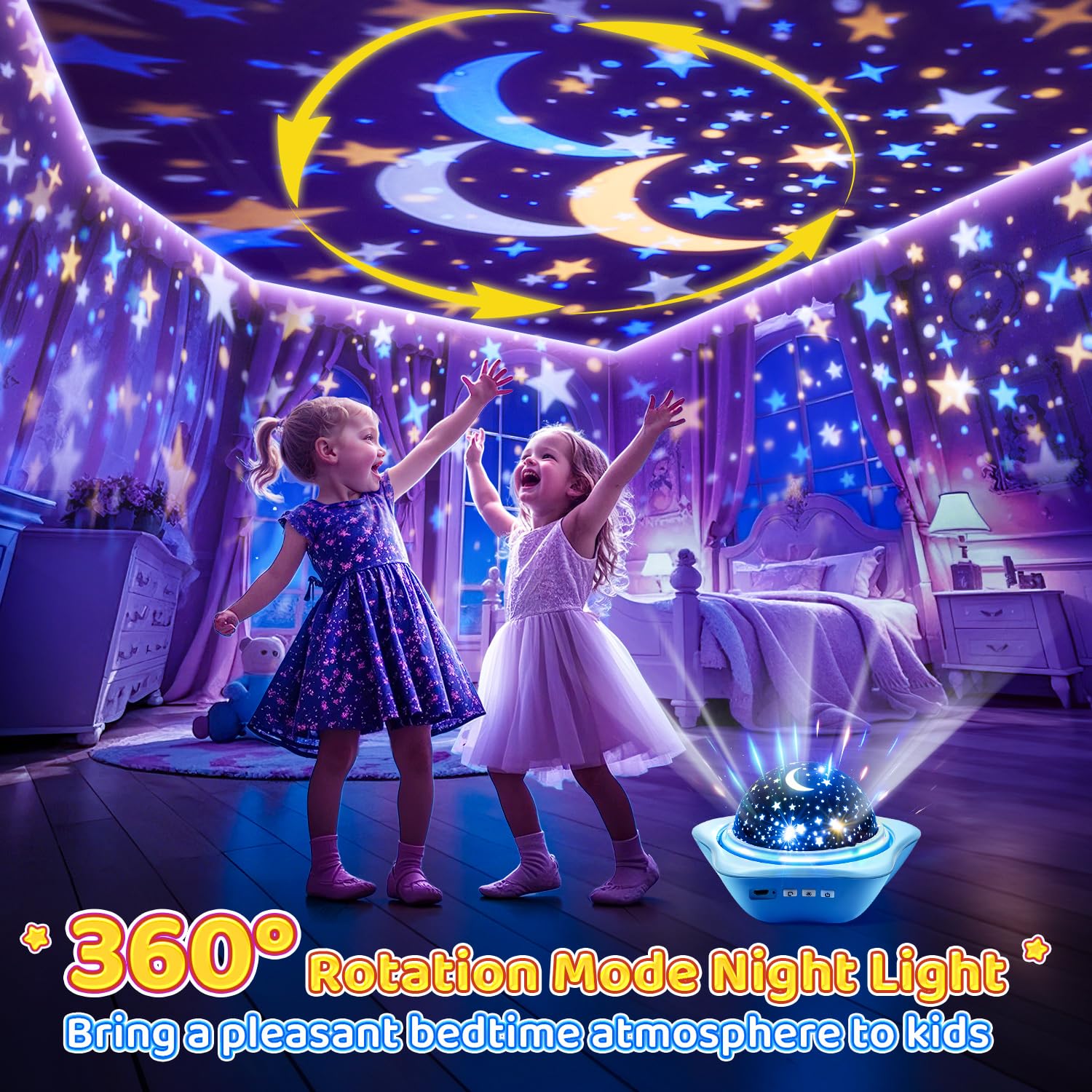 Kids Night Light Projector - 42 Modes, 6 Films, Dimmer & Timer, Star Projector with Remote Control, Rechargeable Battery, 360° Silent Rotation | Perfect for Bedroom Decor, Baby Sleep Aid, Children's Gift & Nursery Night Light