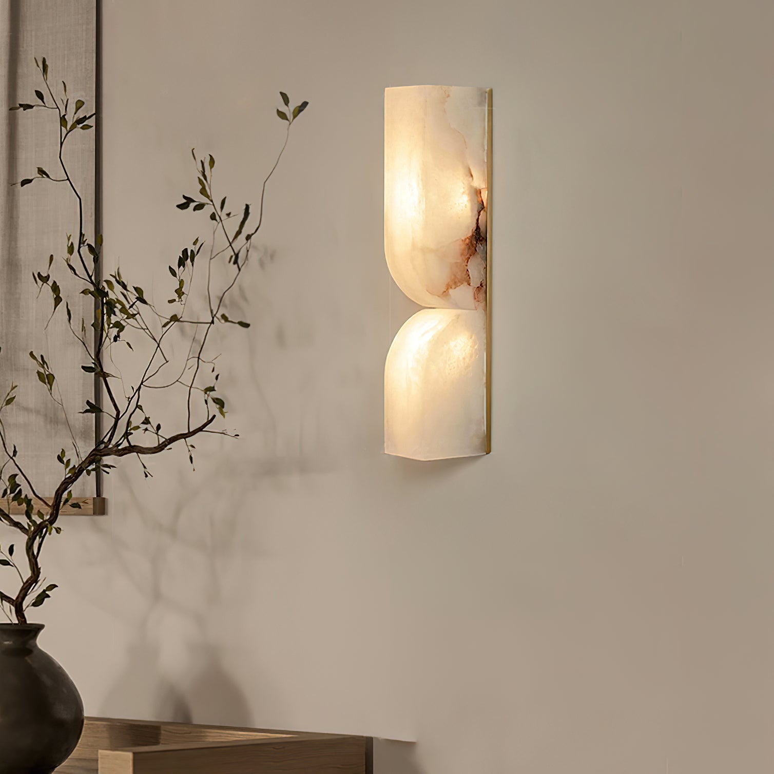 Alabaster Plug-in Wall Sconce Light - Modern Plug in Wall Lamp for Bedroom, Living Room & Hallway Lighting - Elegant Plug-in Sconce for Home Decor