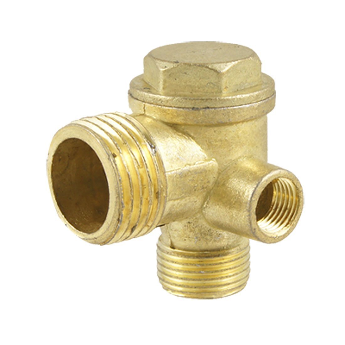 3-Port Brass Check Valve with Male/Female Threads for Air Compressor | Central Pneumatic Replacement Part | Ideal for HVAC, Pneumatic Tools & Industrial Applications