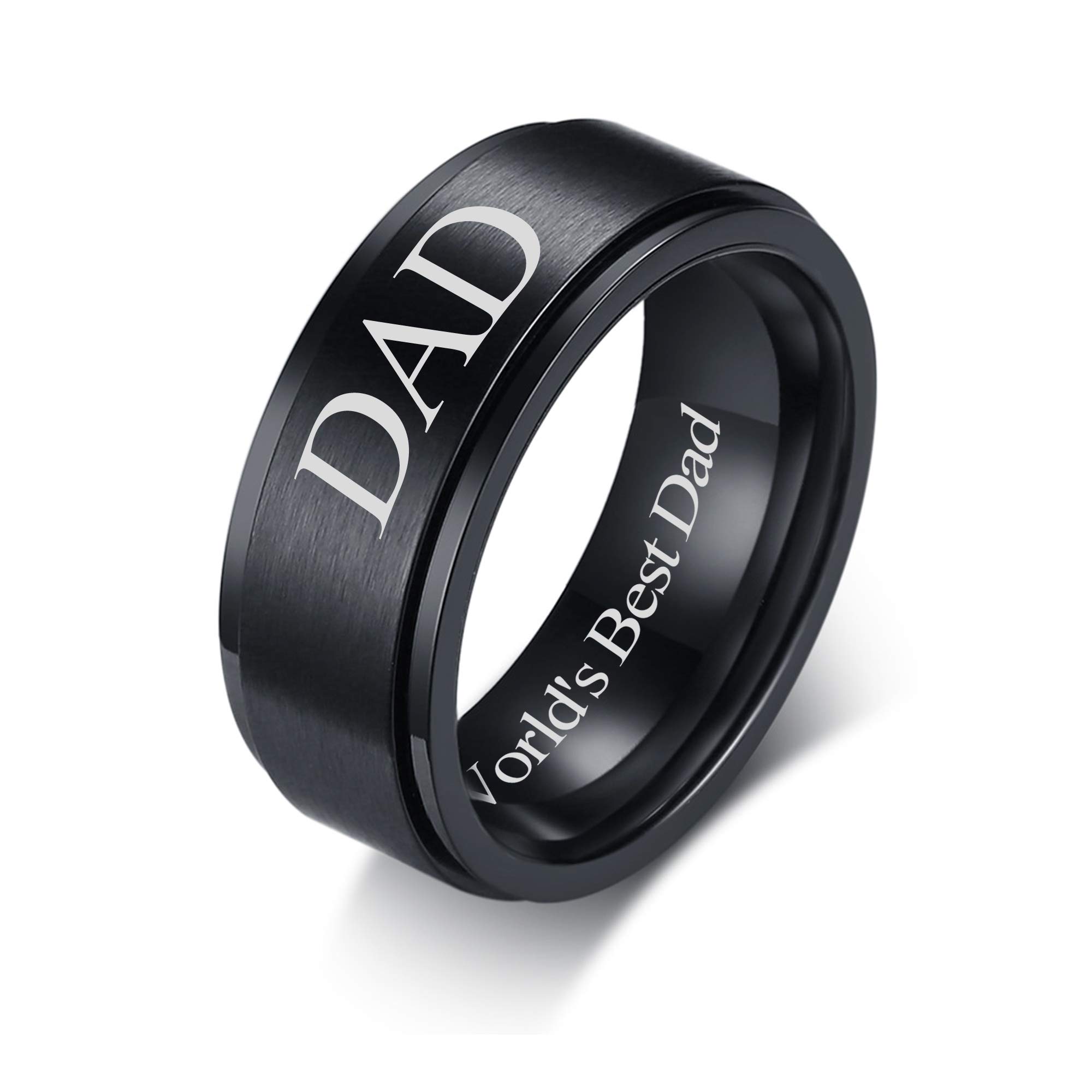 VNOX 8mm Stainless Steel Engraved 'World's Best Dad' Matte Brushed Anxiety Spinner Ring - Fidget Band Ring for Men, Stress Relief Gift for Father's Day, Birthday, Husband | Perfect for Office, Travel & Daily Wear