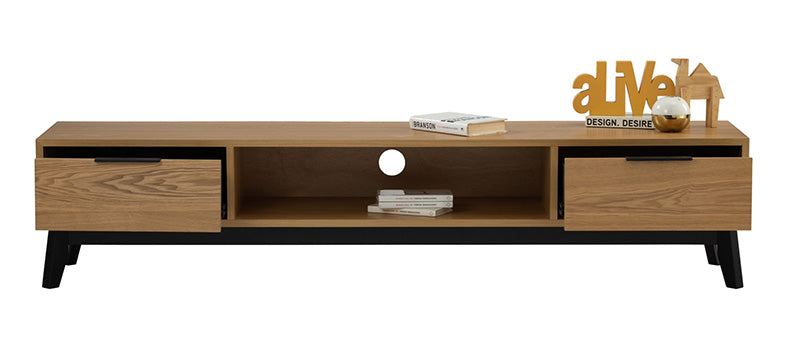 MALTON 180cm Entertainment TV Stand with Storage - Natural & Black Finish - Perfect for Living Room, Bedroom & Home Theater Setup