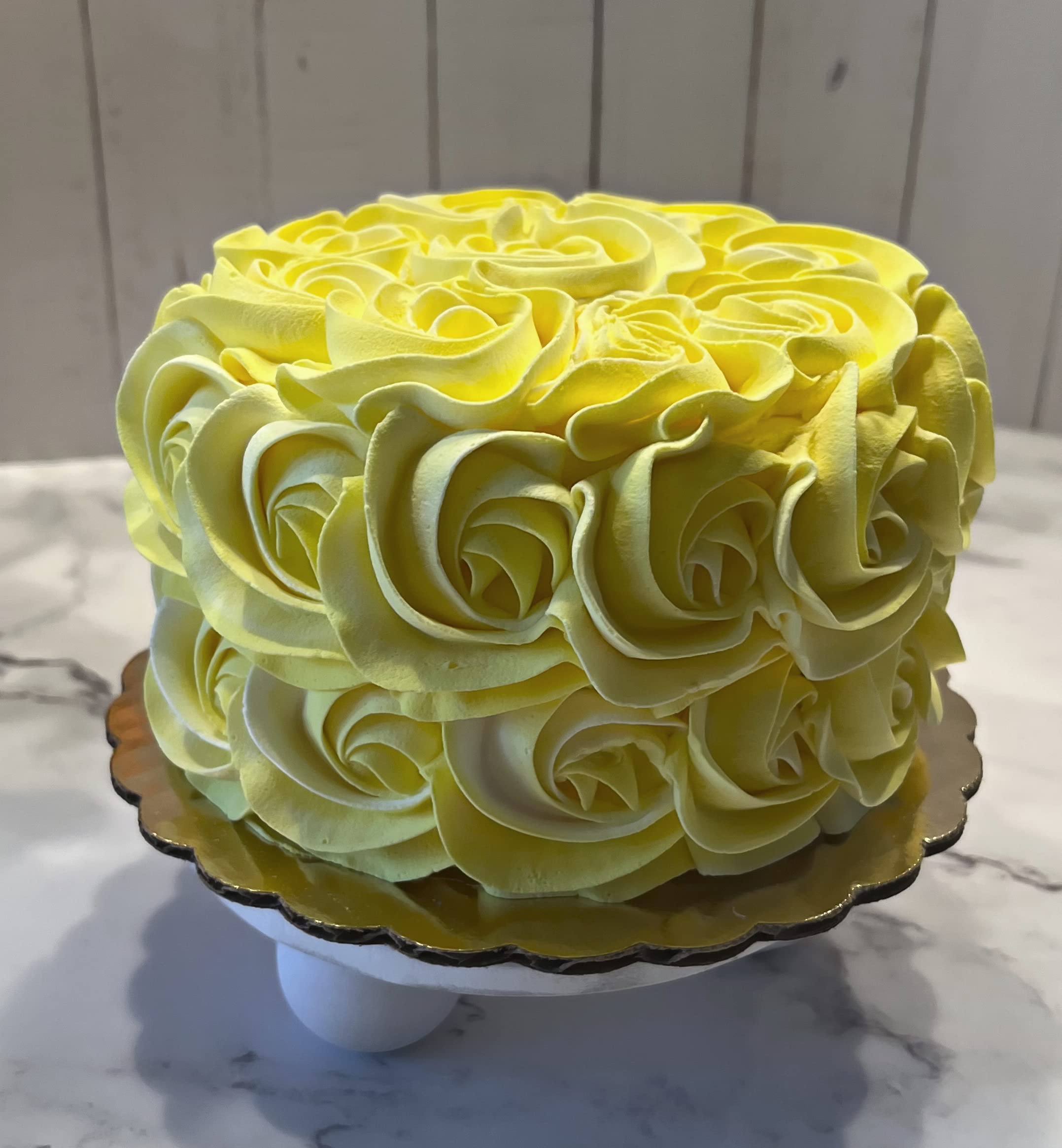 Dezicakes Handmade Fake Cake - Yellow Rosette Artificial Cake for Wedding, Birthday & Party Decorations | Realistic Fake Cake for Display & Photography