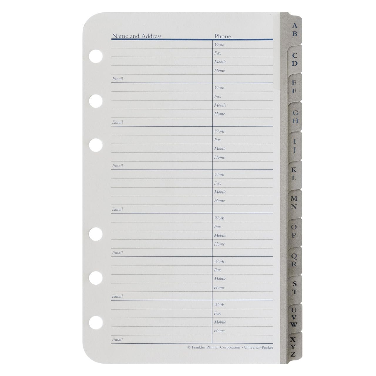 FranklinCovey Pocket Address & Phone Tabs - Planner Expansion Organizer for Contacts - Perfect for Business Professionals & Students (Office, School, Travel Use)