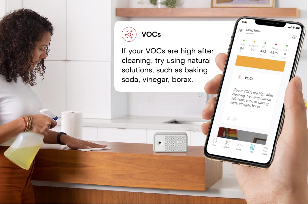 Element Indoor Air Quality Monitor - Real-Time PM2.5, CO2, TVOC & Temperature/Humidity Sensor | Home, Office & Nursery Air Pollution Detector | Improve Health & Sleep Quality