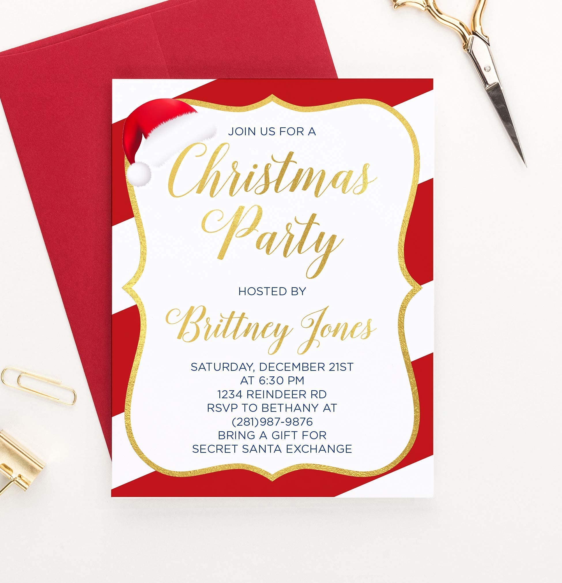 Custom Candy Cane Christmas Party Invitations - Personalized Holiday Cards with Envelope Color Options | Perfect for Xmas Celebrations, Office Parties & Family Gatherings