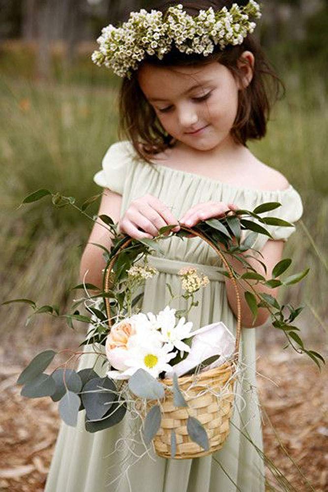 Bohemian Flower Girl Dress for Beach Wedding - Chiffon Off Shoulder Boho Dress for Kids - Floor Length Flower Crown Accessory - Perfect for Outdoor Ceremonies, Garden Parties & Photoshoots