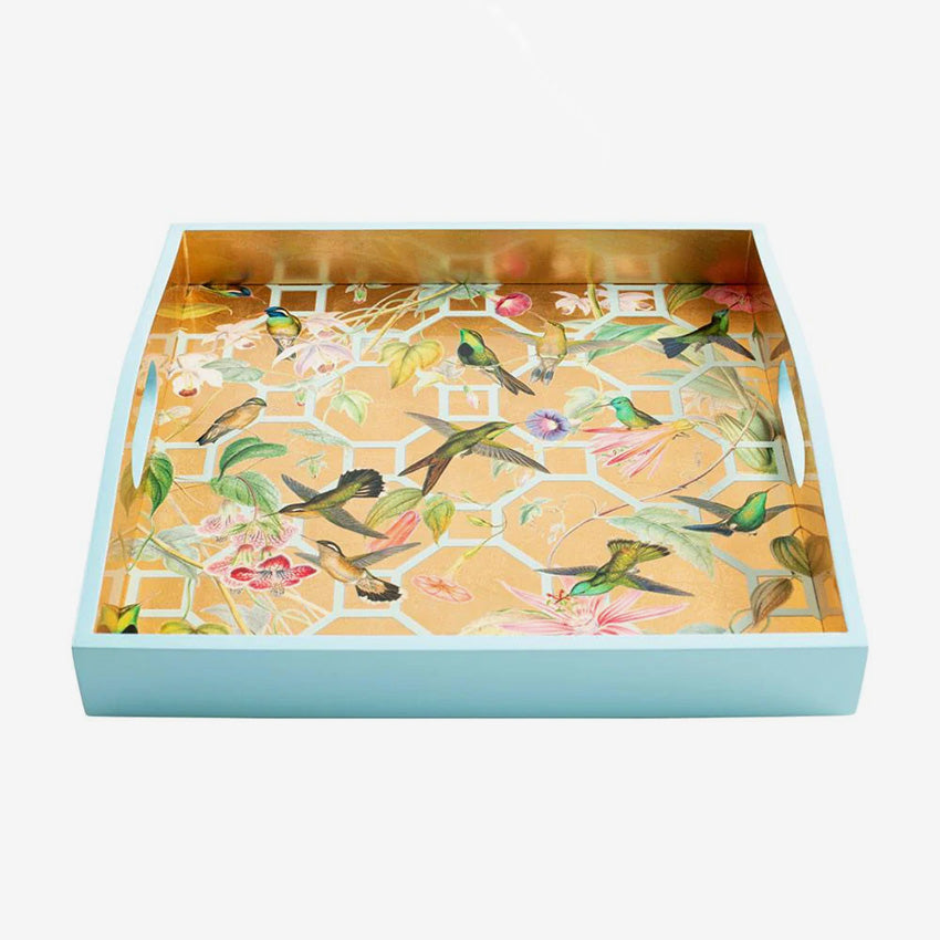Caspari Hummingbird Trellis Lacquer Vanity Tray - Elegant Jewelry & Perfume Organizer for Dresser, Bathroom Countertop & Vanity Table Decor