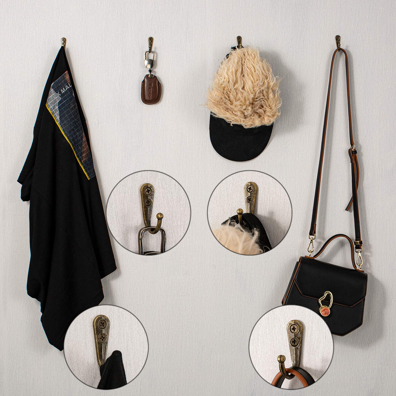 30 Pack Heavy Duty Wall Mounted Coat Hooks - Rustic Bronze Robe Hangers with 60 Screws for Bathroom, Kitchen, Garage & Entryway - Durable Clothes Hooks for Jackets, Hats, Bags & Towels Organization