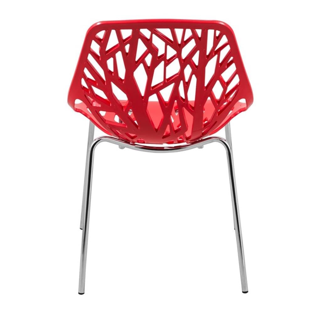 Modern Dining Chairs Set of 4 - LeisureMod Forest Side Chairs with Chrome Legs in Red | Perfect for Kitchen, Dining Room, Restaurant & Office Use