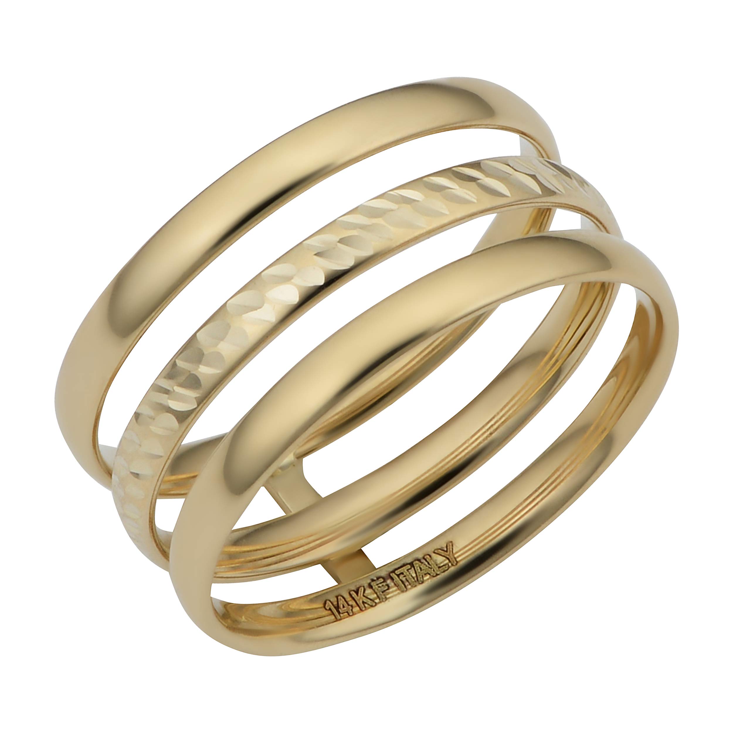 Kooljewelry 14k Yellow Gold 10mm Diamond-Cut Triple Band Ring for Women - Elegant Stackable Wedding, Anniversary & Everyday Jewelry Gift