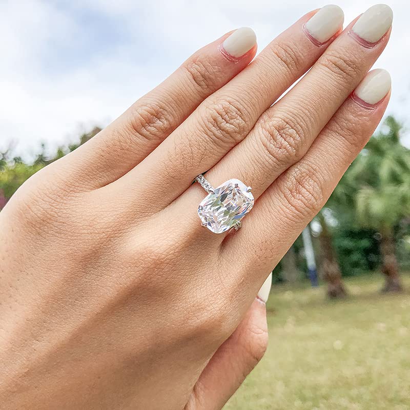 AINUOSHI 6-5ct Cubic Zirconia Engagement Ring - Cushion/Oval/Emerald Cut Solitaire in 925 Sterling Silver with Jewelry Box | Perfect for Proposals, Anniversaries & Special Occasions