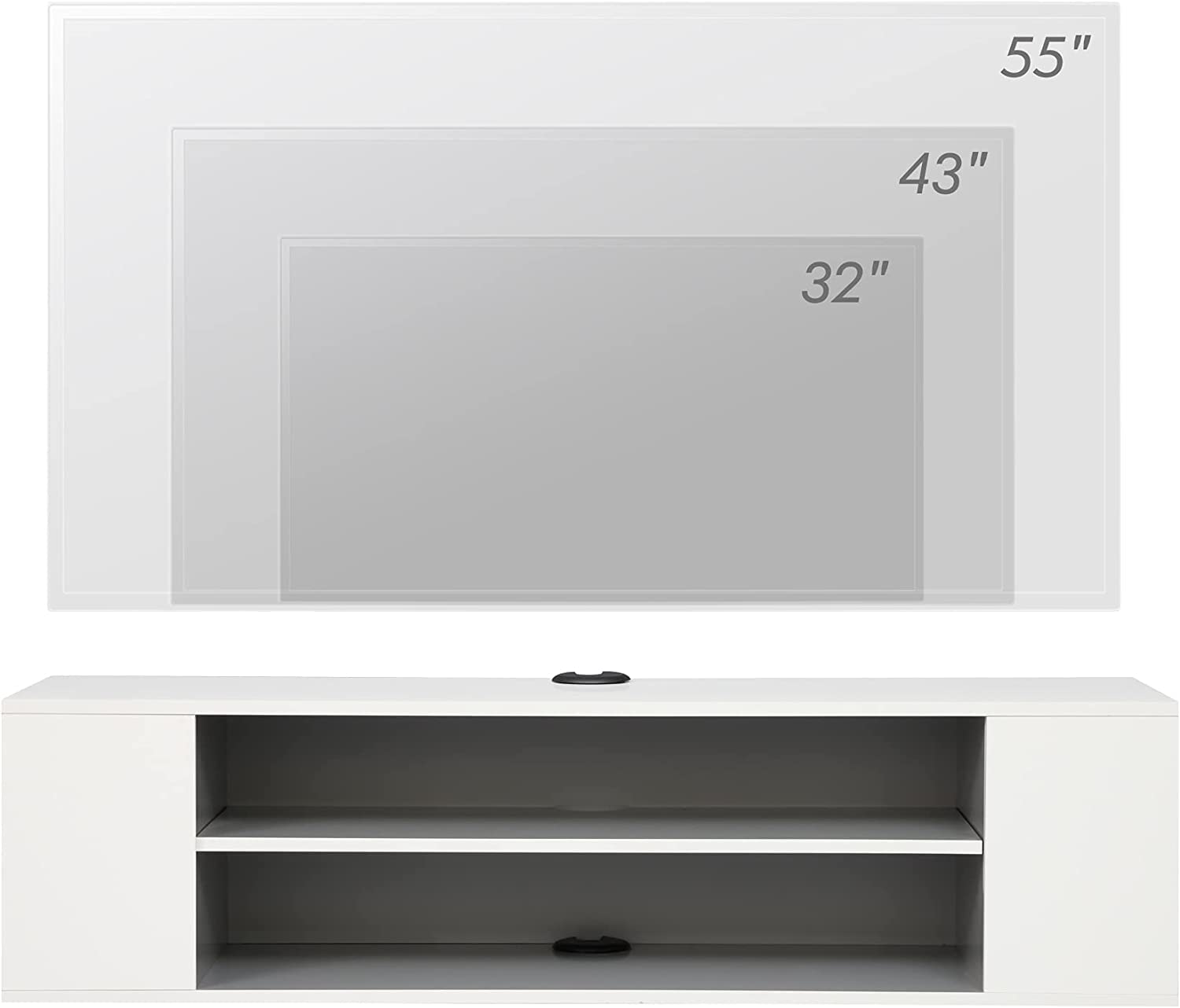 WAMPAT Floating TV Stand with LED Yellow Lights for 32/43/55 inch TVs - Wall Mounted Wooden Media Console with Storage Shelf - Modern TV Cabinet Hutch for Living Room & Bedroom (White) - Perfect for Small Spaces & Home Entertainment Setup