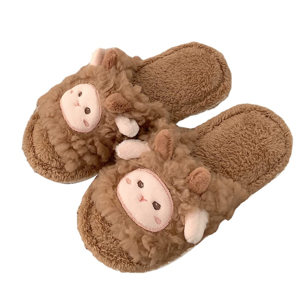 Women's Kawaii Little Sheep Fuzzy Fluffy House Slippers - Soft Warm Indoor Slippers for Home, Lounge & Winter Comfort