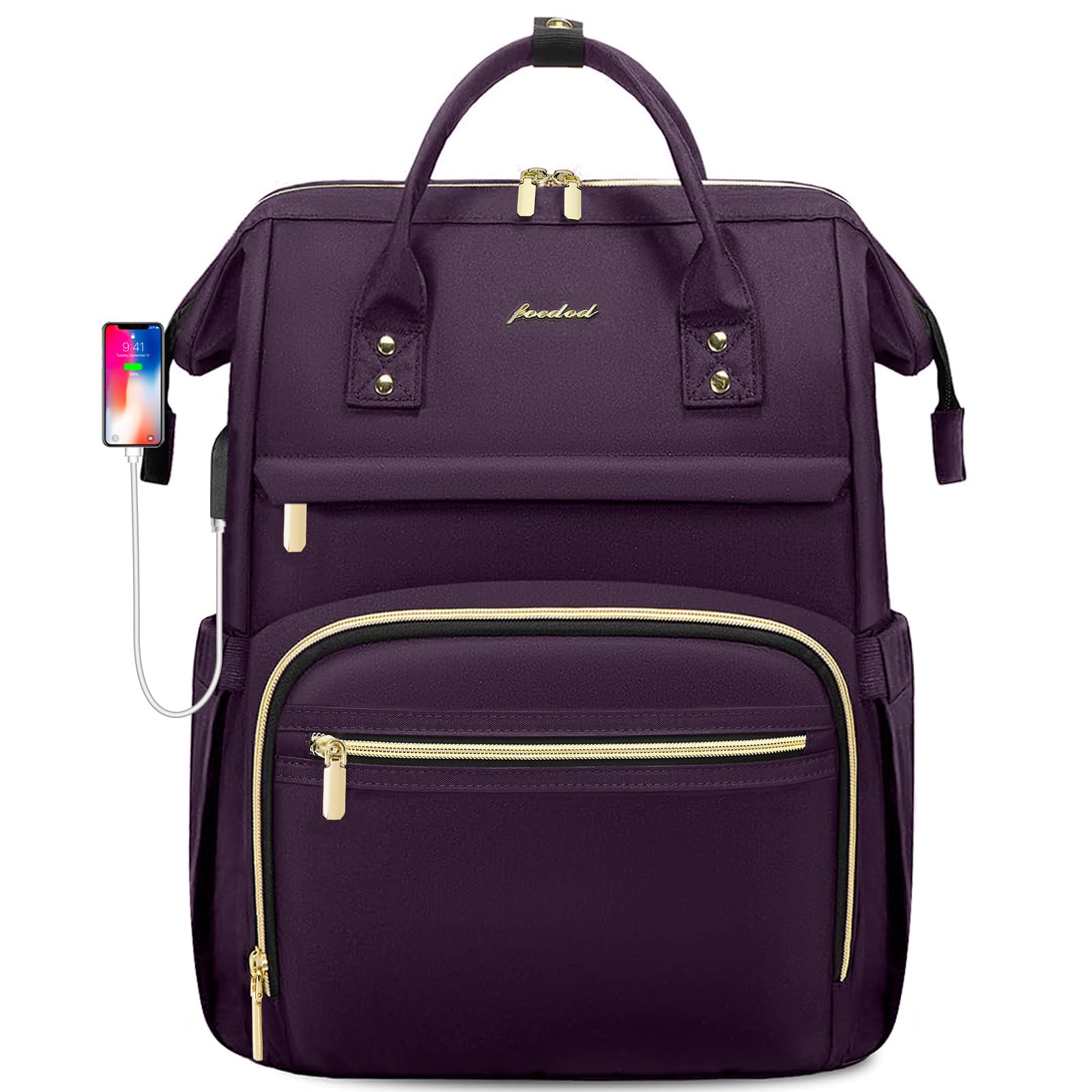 Stylish Dark Purple 15.6 Inch Waterproof Laptop Backpack for Women - Professional Work Bag with USB Port, Ideal for Travel, Nursing, Teaching, and Daily Commute
