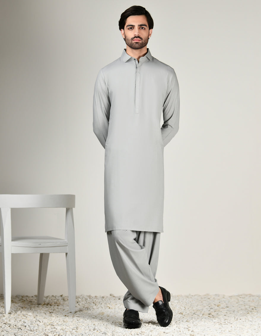 Stylish Blended Grey Shalwar Kameez by J. Junaid Jamshed - Premium Pakistani Traditional Outfit for Men - Perfect for Weddings, Eid & Special Occasions