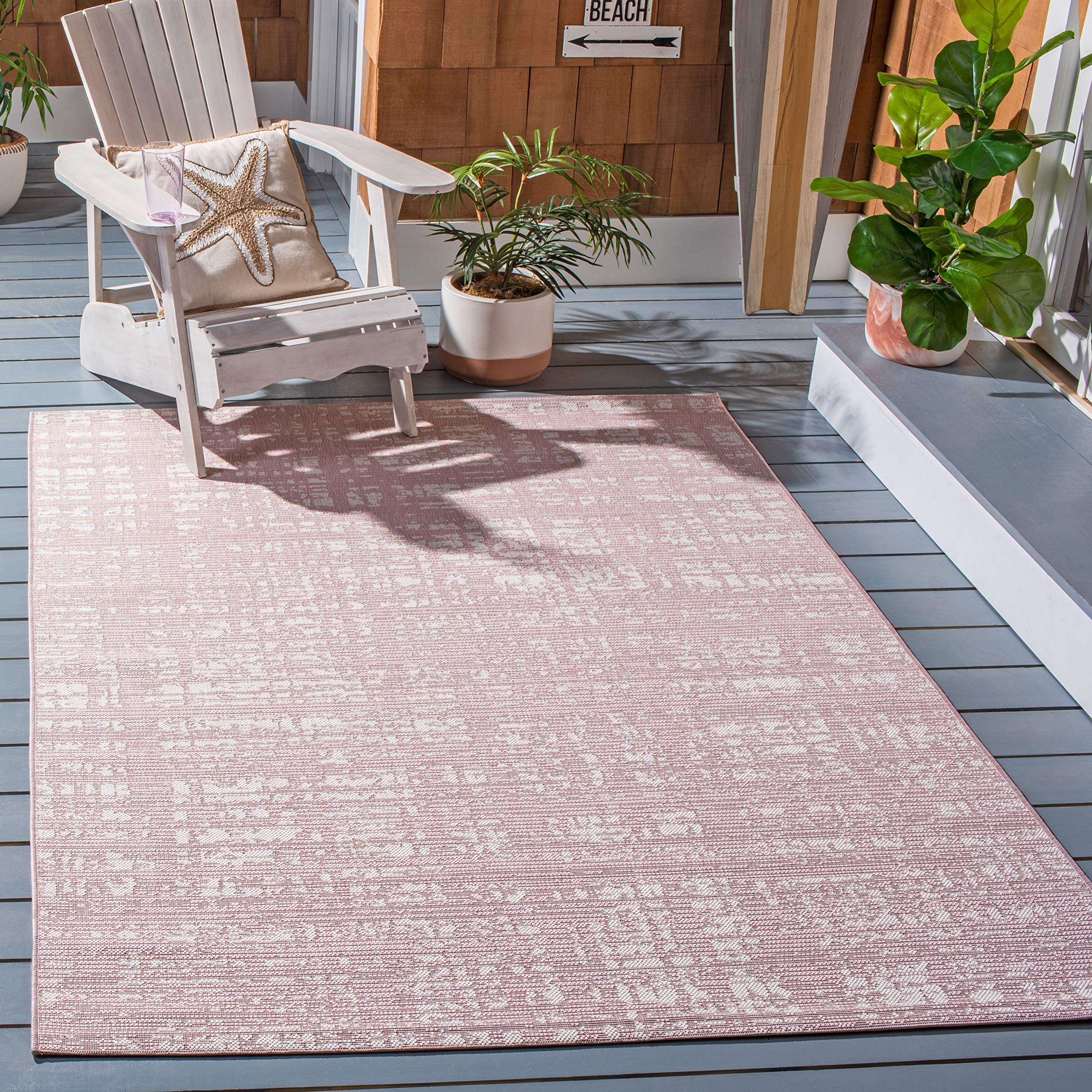 SAFAVIEH Courtyard Collection 9' x 12' Pink & Ivory Indoor Outdoor Rug - Waterproof, Easy Clean, Non-Slip - Perfect for Patio, Backyard, Mudroom, Deck & Poolside (CY8451)