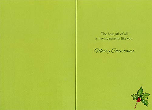 Pictura Stockings with Vertical Green and Gold Stripes - Elegant Christmas Holiday Cards for Parents - Perfect for Family Greetings, Festive Decor & Gift Giving
