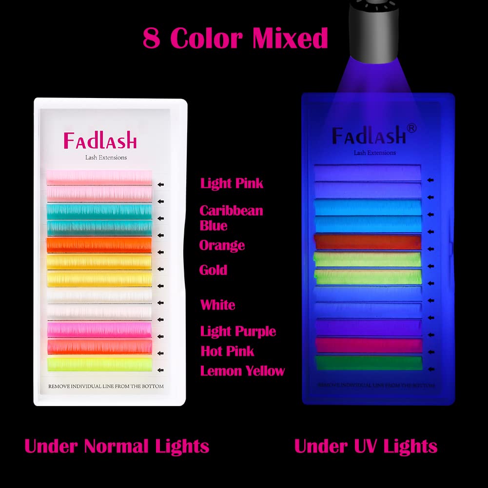 Neon Colored Volume Lashes - 8 Colors, 0.07D, 14mm for UV Glow & Party Makeup