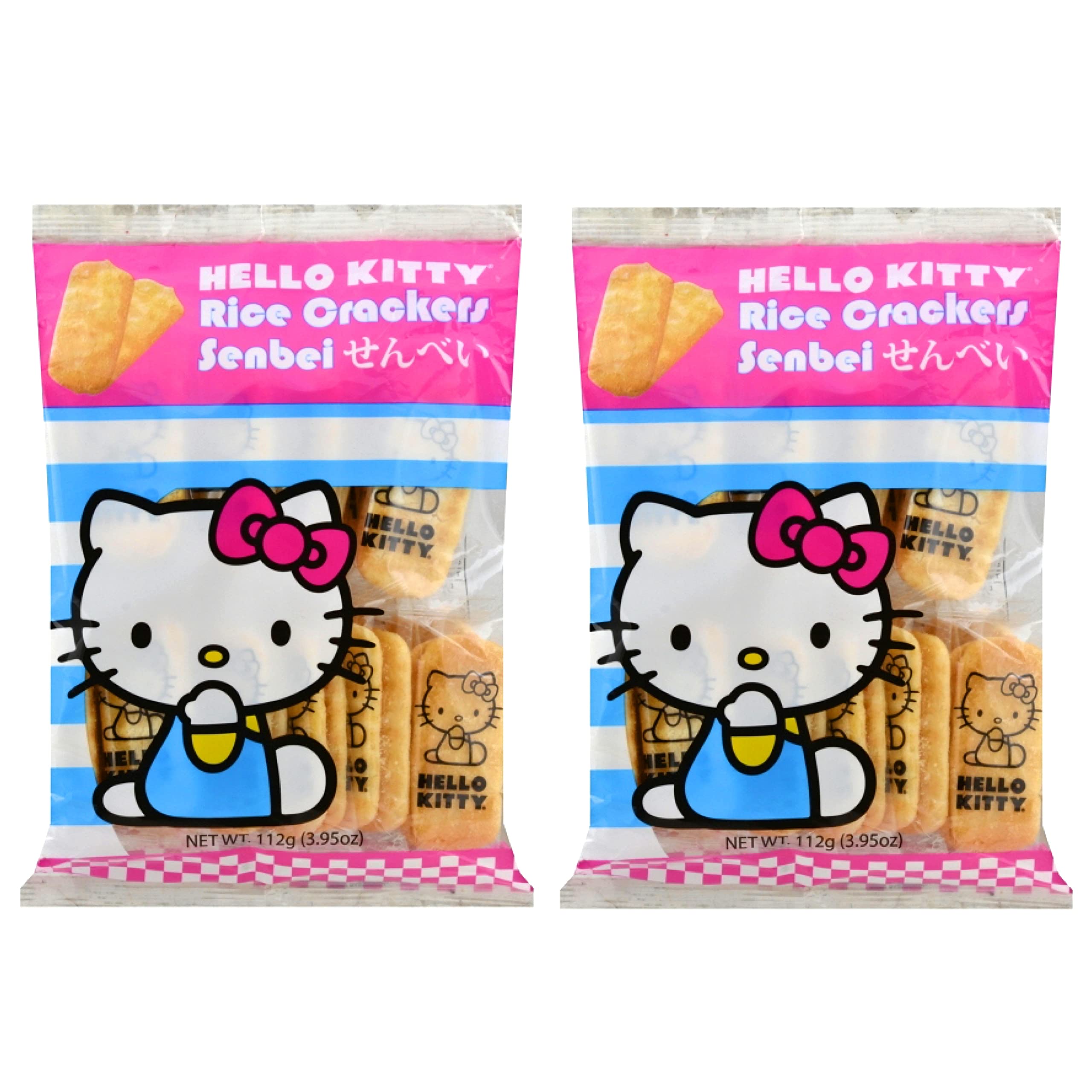 Hello Kitty Senbei Rice Crackers 112g (3.95oz) - Japanese Snack, Crispy Rice Cookies, On-the-Go Treat for Kids & Adults - Perfect for School Lunches, Birthday Party Favors, Office Snacks & Gift Baskets (Pack of 2)