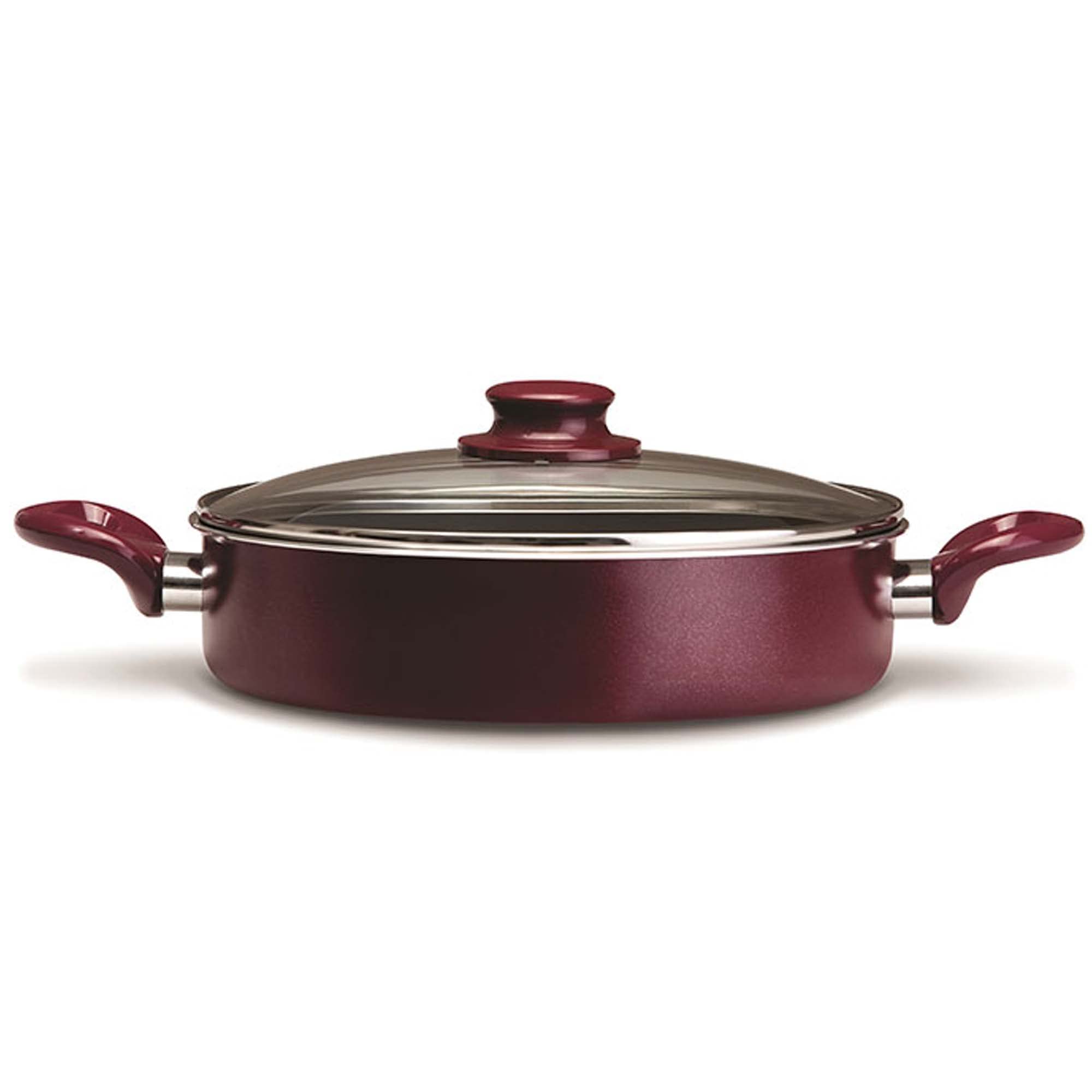 **Non-Stick Induction Stock Pot with Lid - Eco-Friendly Marble Coated, Scratch-Proof & Durable Cookware for Soup, Pasta, Rice & Stew - Shiny Burgundy (11.8