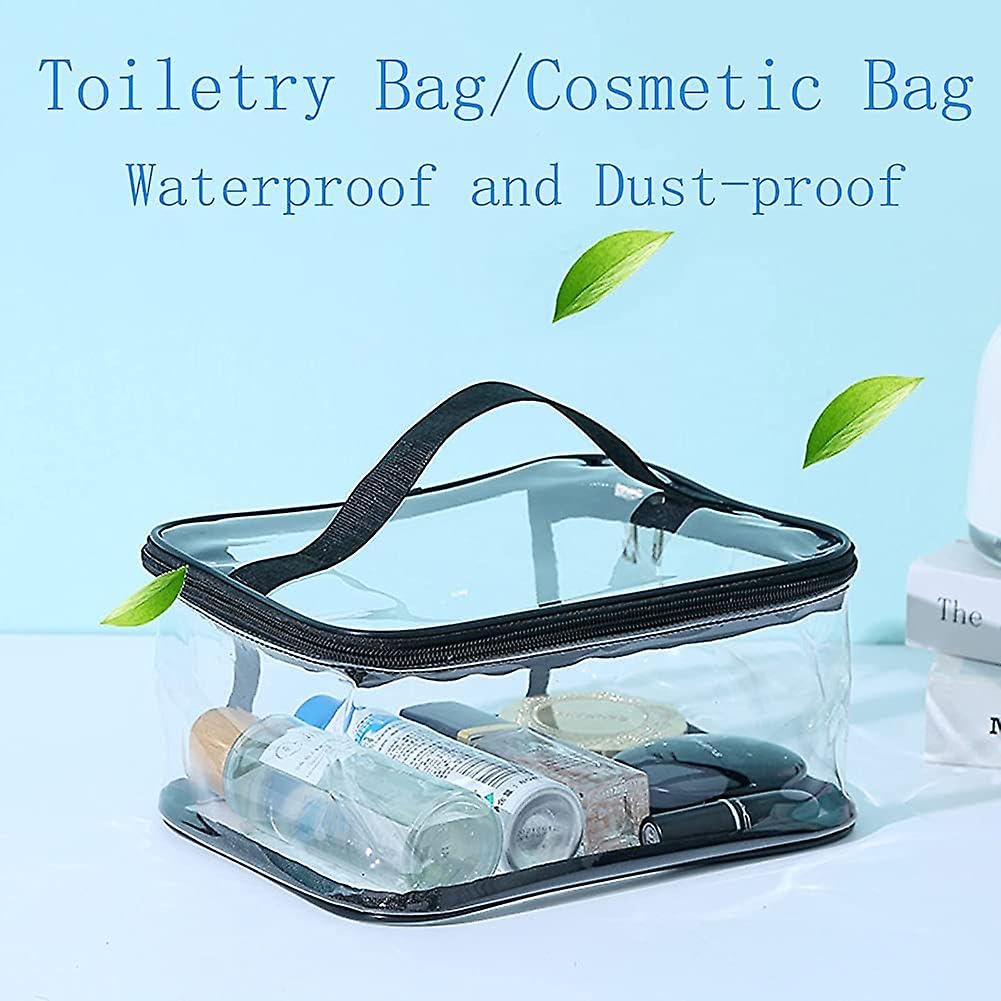 FRENYEAR 2 Pack Clear PVC Makeup Bags with Zipper - Waterproof Travel Cosmetic Organizer Pouch (Black Border) for Toiletries, Jewelry & Travel Essentials