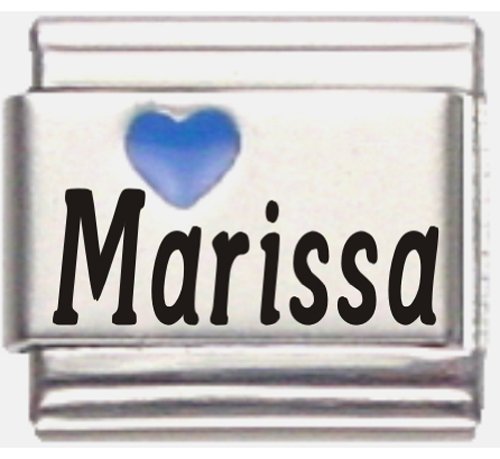 Marissa Dark Blue Heart Laser Engraved Italian Charm Link Bracelet - Personalized Name Jewelry Gift for Women, Best Friend, Sister - Perfect for Anniversaries, Birthdays, Valentine's Day