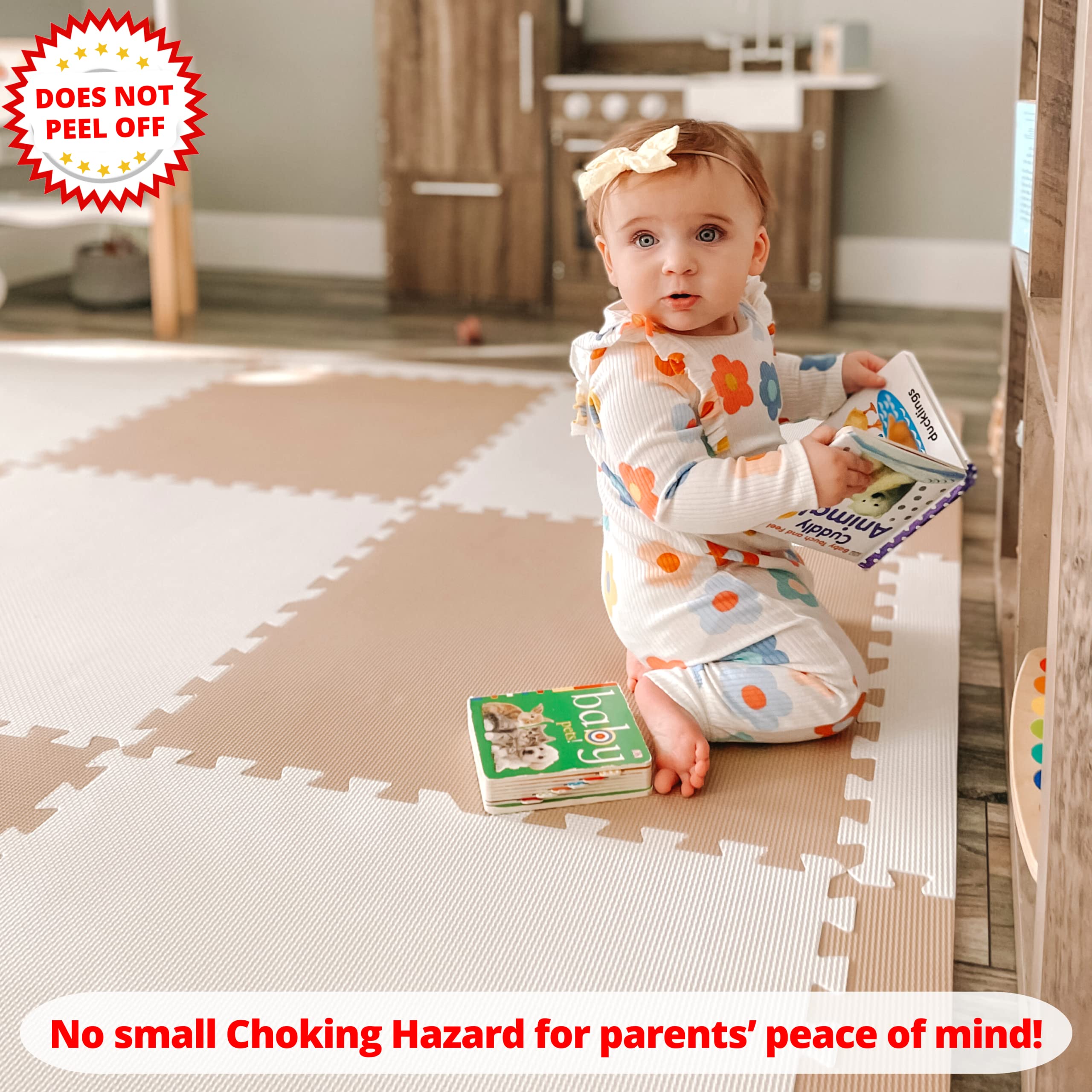 **Extra Large Baby Play Mat - 74x74 Inches Non-Toxic Foam Floor Tiles for Infants & Toddlers | Thick Interlocking Puzzle Playmat for Crawling, Tummy Time & Learning Activities (Beige/White) - Perfect for Nursery, Daycare & Playroom**